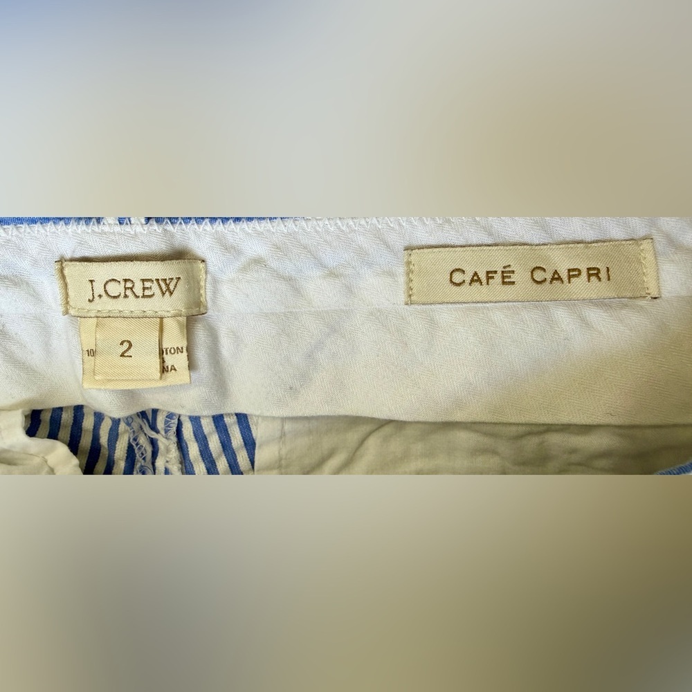 J.Crew Café Capri Blue Seersucker Stripe Pants Size 2 EUC - Picture 4 of 5